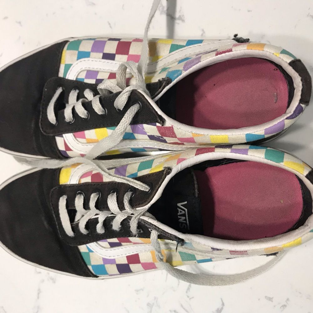 Vans checkered multi colored missy skater shoes Sz 5
